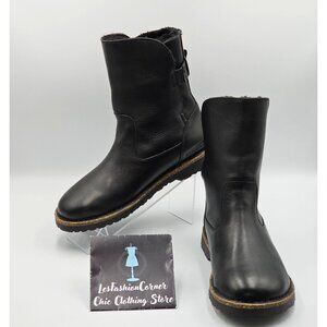 NWT Birkenstock Wo's Black Leather Uppsala Shearling Boots Sz 7.5 Men's 5 2742